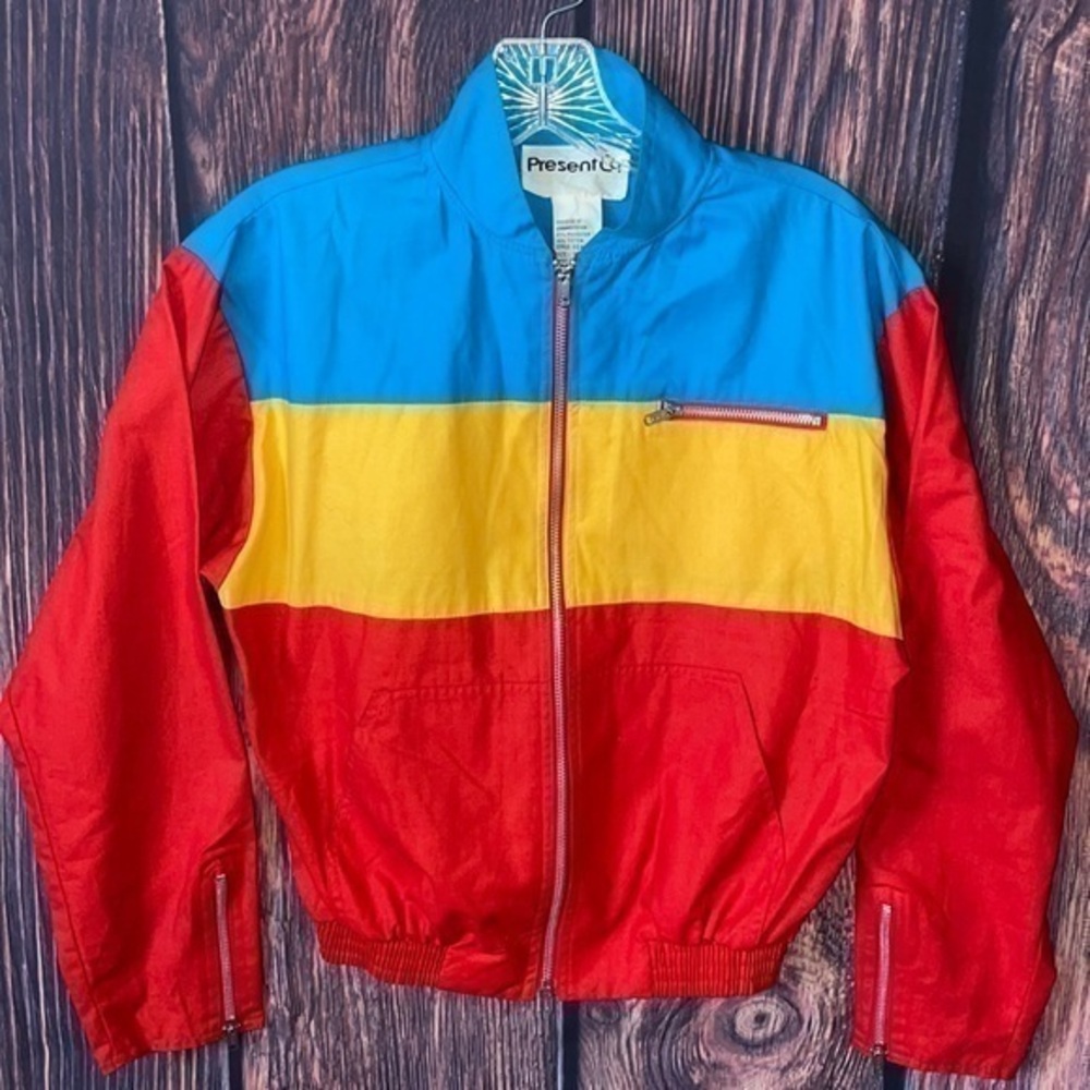 Vintage Present Co Retro 90s 80s Hipster Color Block Full Zip Streetwear Jacket